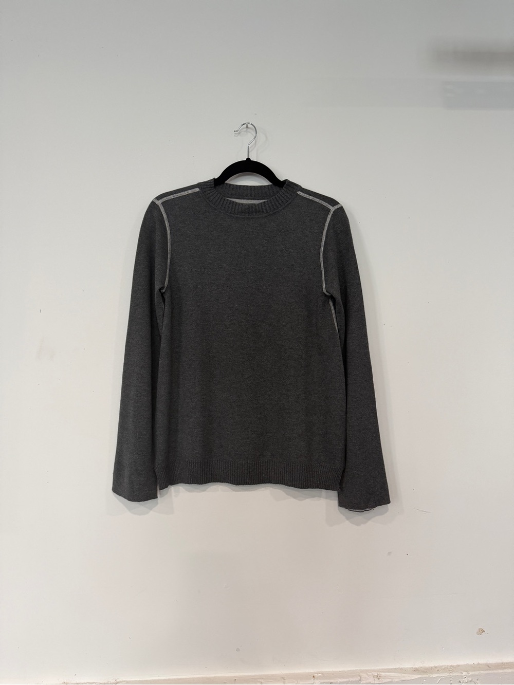 Michael Stars Reversible Dark Gray Crewneck Sweater with Contrast Stitching